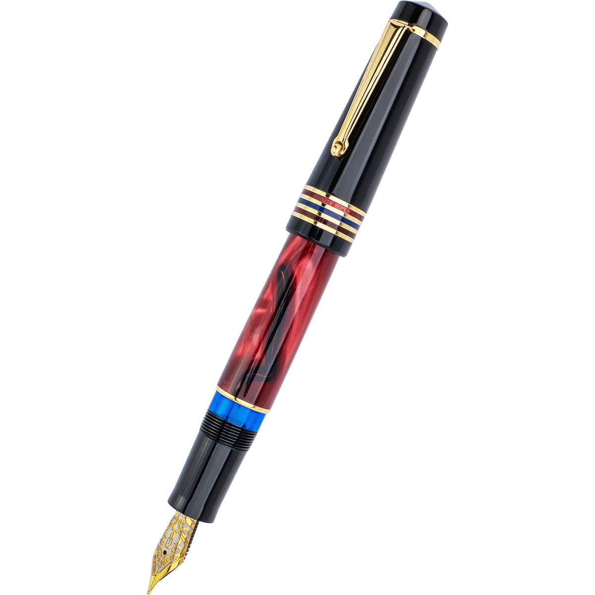 Delta Limited Edition Fountain Pen - Four Rings Crimson Night - Yellow Gold Trim - Steel Nib-Pen Boutique Ltd