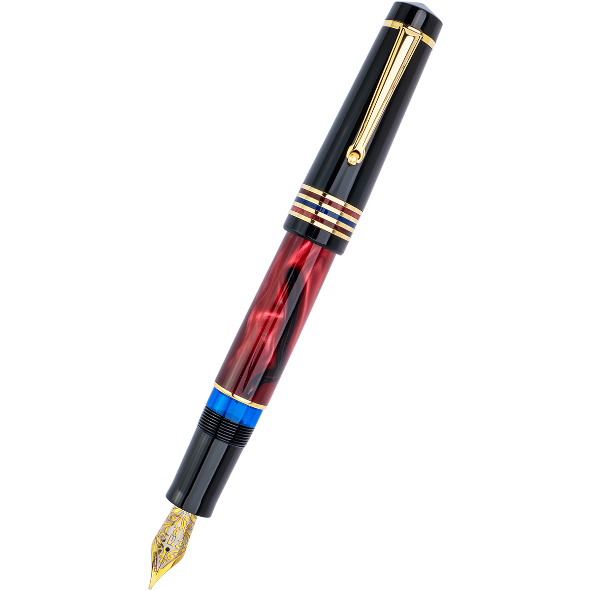 Delta Limited Edition Fountain Pen - Four Rings Crimson Night - Yellow Gold Trim - Steel Nib-Pen Boutique Ltd