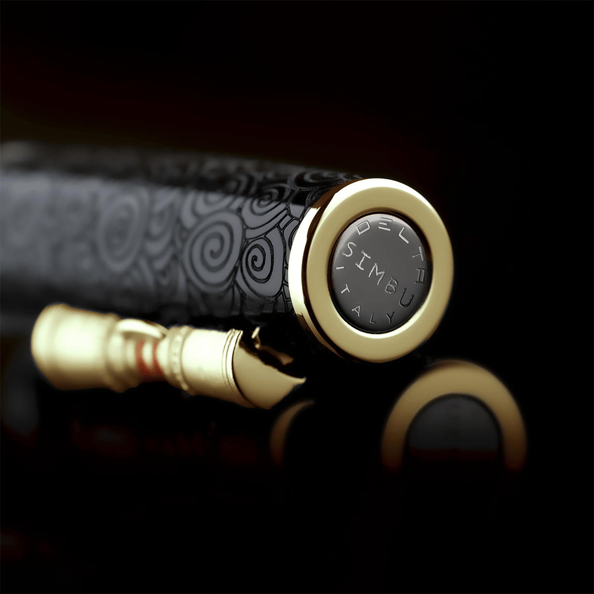 Delta Indigenous People Fountain Pen - Simbu Dancing Skeletons - Black Resin - Gold - Plated Sterling Silver Cage (Limited Edition) - Pen Boutique Ltd