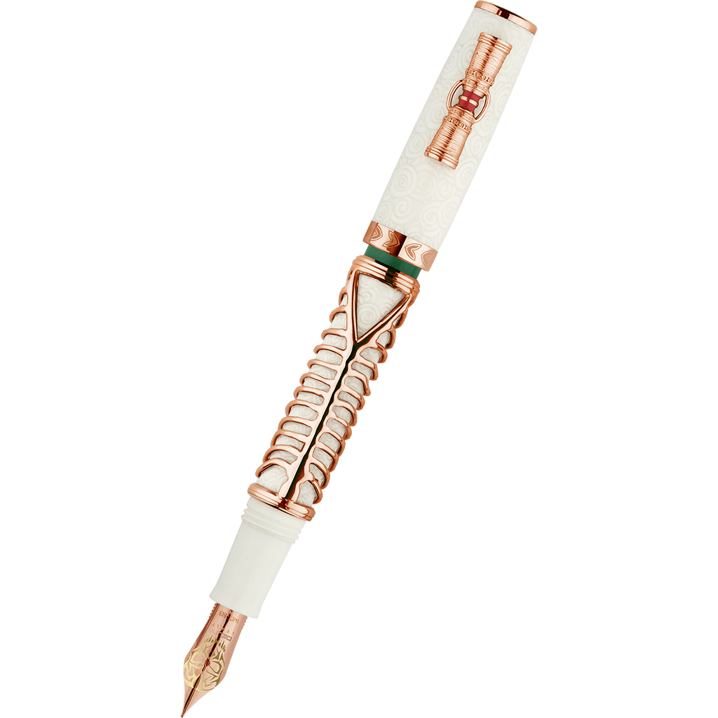 Delta Indigenous People Fountain Pen - Simbu Dancing Skeletons - White Resin - Rose Gold - Plated Sterling Silver Cage (Limited Edition) - Pen Boutique Ltd