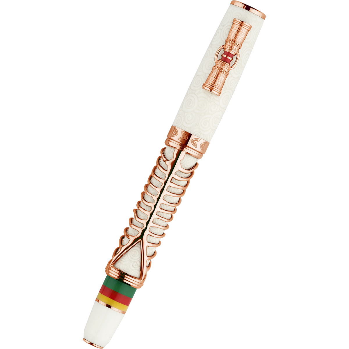 Delta Indigenous People Fountain Pen - Simbu Dancing Skeletons - White Resin - Rose Gold - Plated Sterling Silver Cage (Limited Edition) - Pen Boutique Ltd