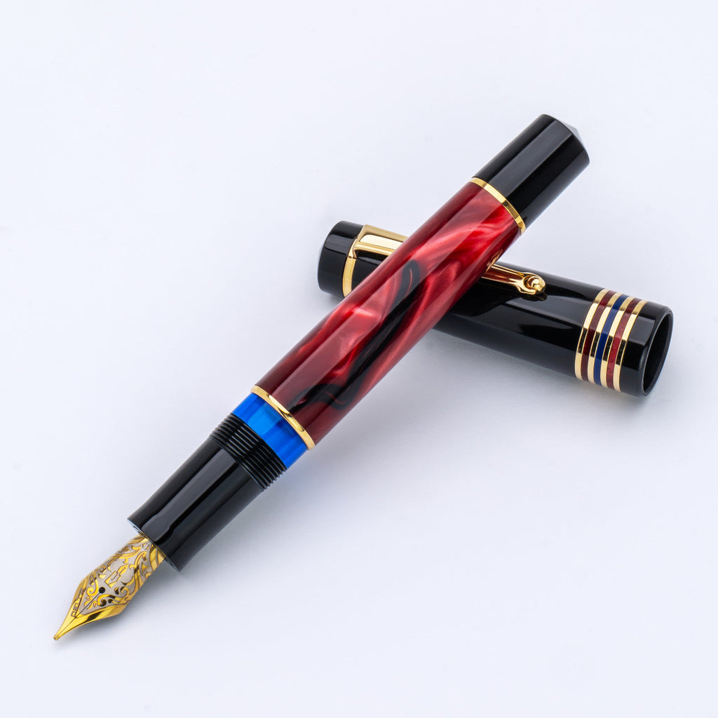 Delta Limited Edition Fountain Pen - Four Rings Crimson Night - Yellow Gold Trim - Steel Nib