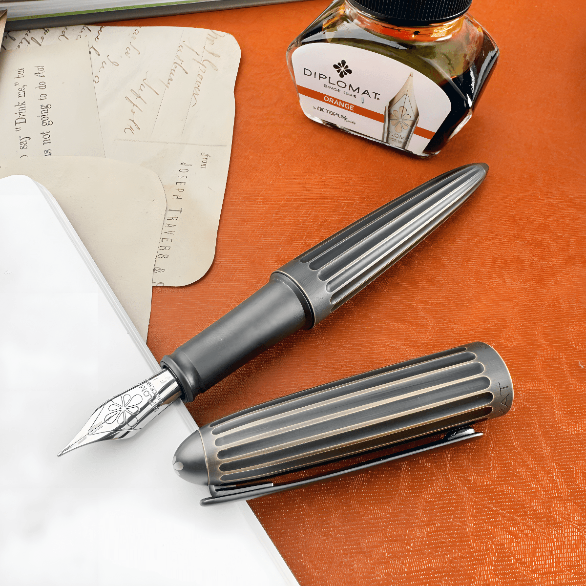 Diplomat Aero Stripes Fountain Pen - Oxyd Brass - 14K Nib - Pen Boutique Ltd