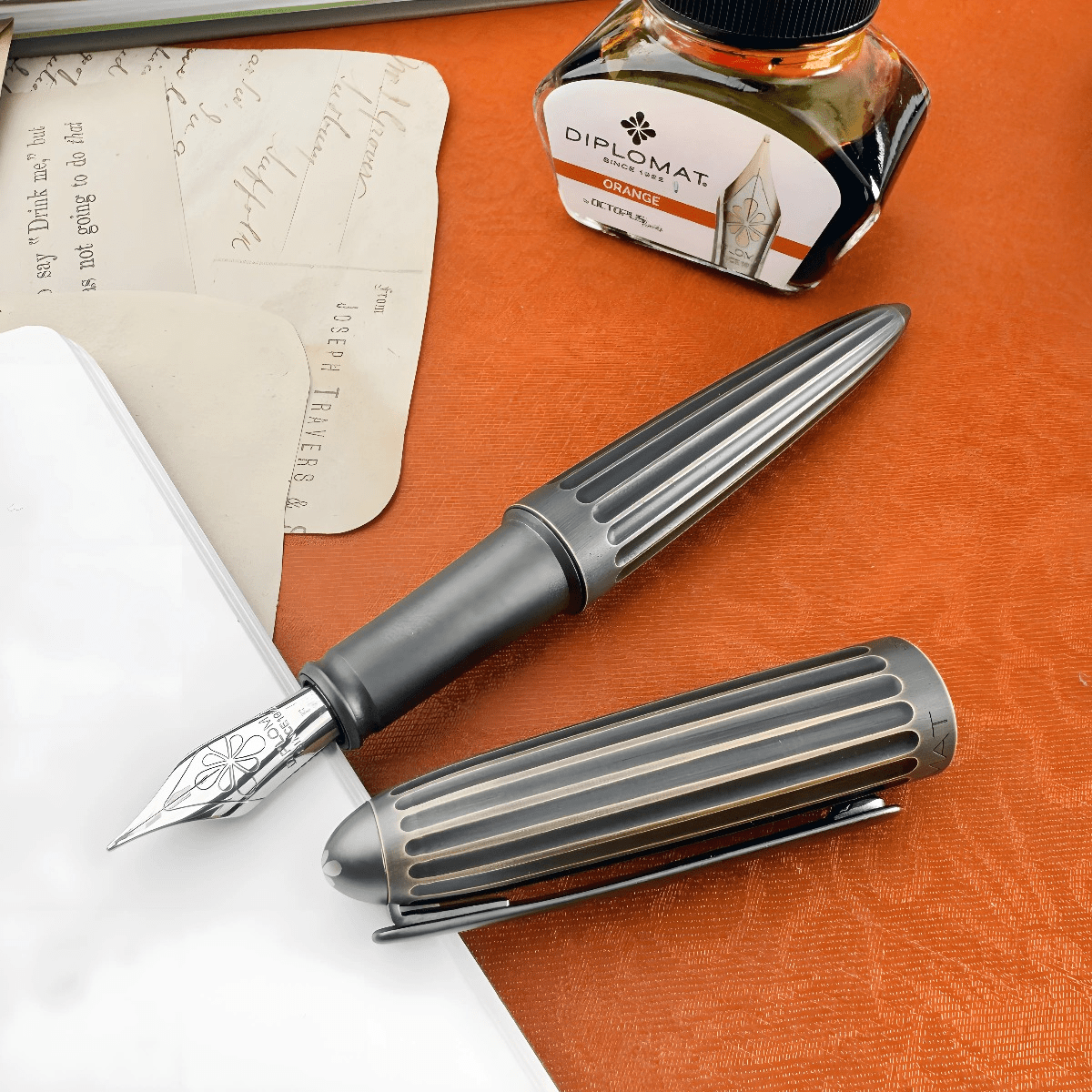 Diplomat Aero Stripes Fountain Pen - Oxyd Brass - Steel Nib - Pen Boutique Ltd