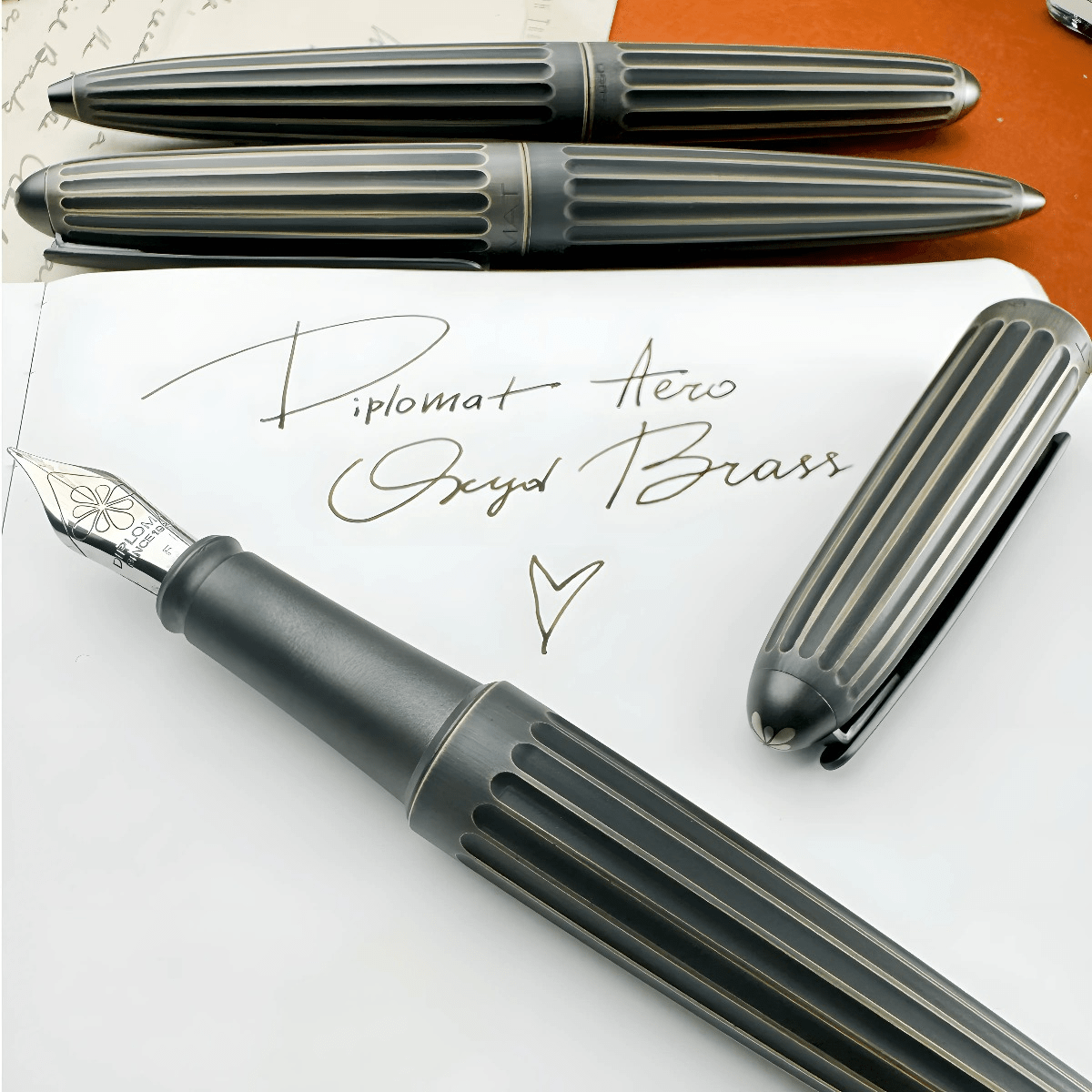 Diplomat Aero Stripes Fountain Pen - Oxyd Brass - Steel Nib - Pen Boutique Ltd