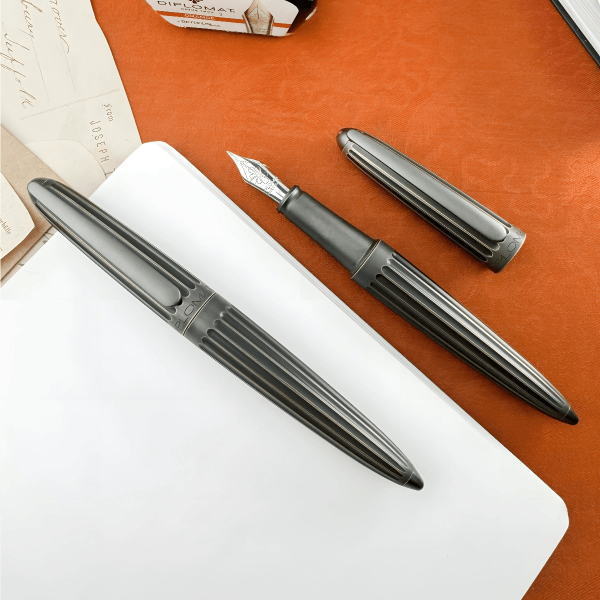 Diplomat Aero Stripes Fountain Pen - Oxyd Brass - Steel Nib - Pen Boutique Ltd