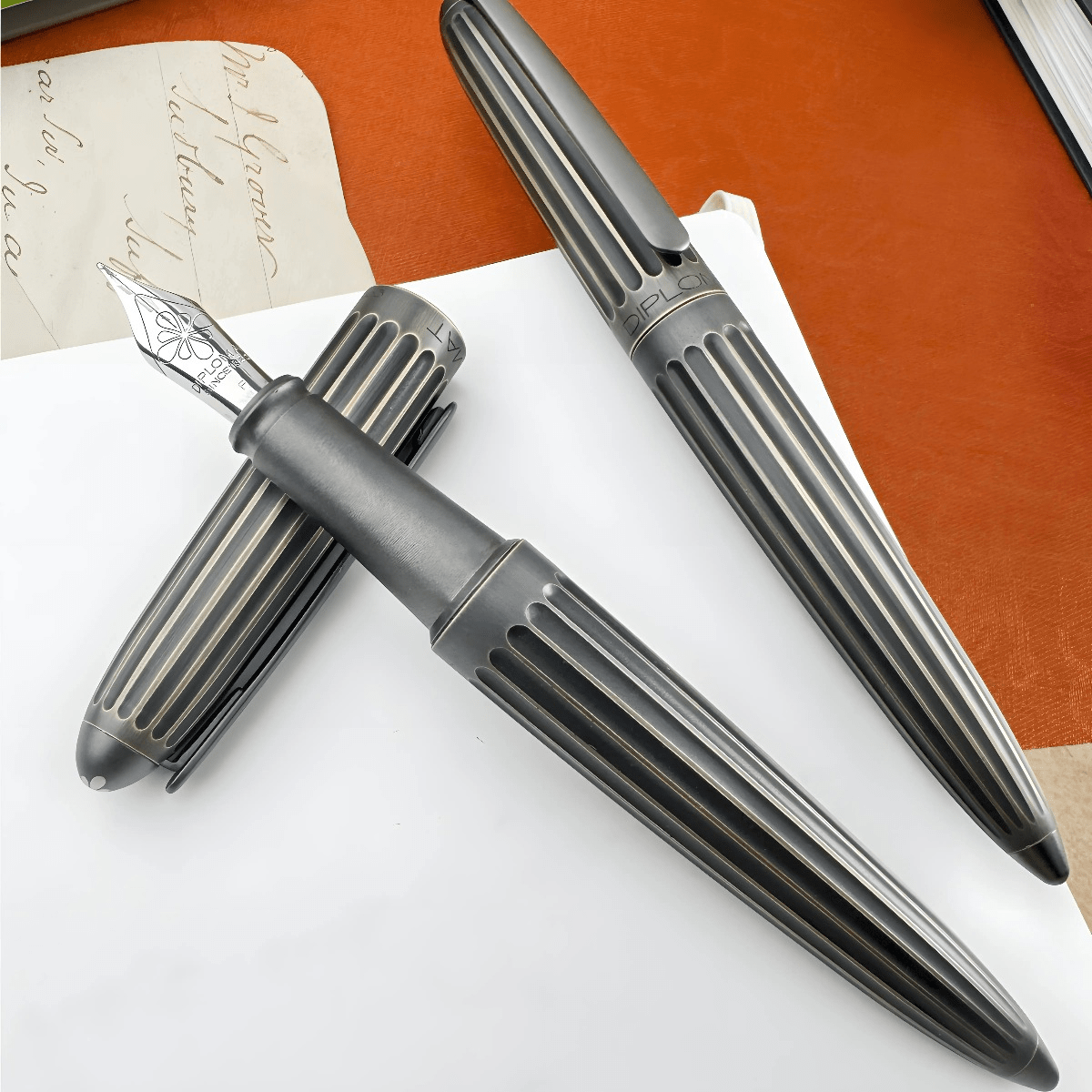 Diplomat Aero Stripes Fountain Pen - Oxyd Brass - Steel Nib - Pen Boutique Ltd