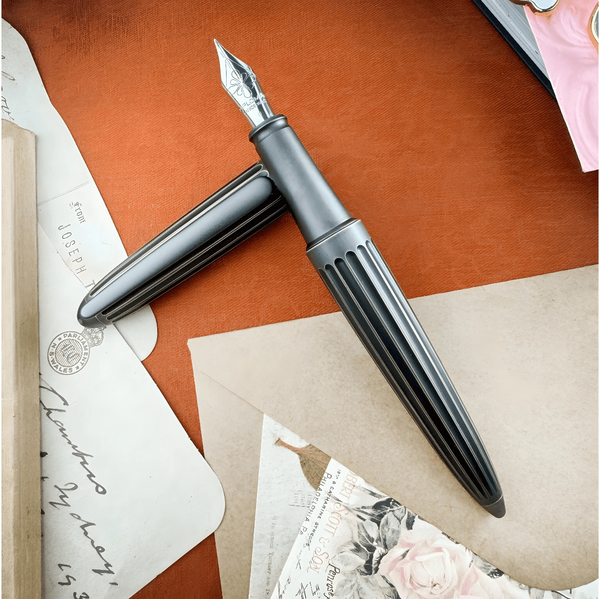 Diplomat Aero Stripes Fountain Pen - Oxyd Brass - Steel Nib - Pen Boutique Ltd