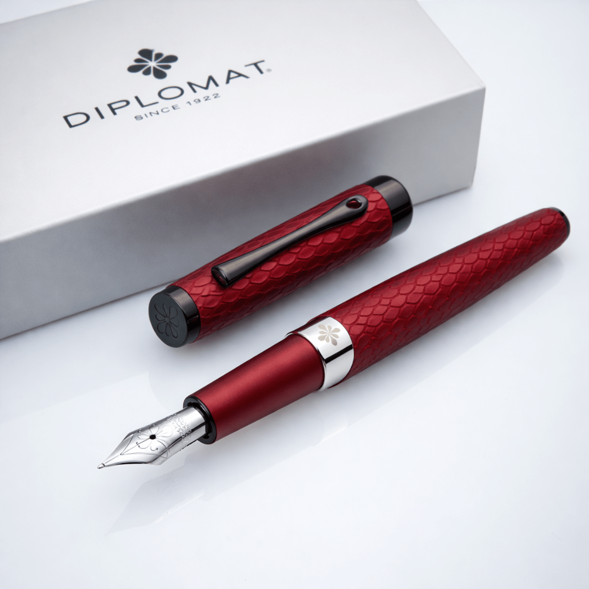 Diplomat Cobra Fountain Pen – Burgundy Red Guilloche - Pen Boutique Ltd