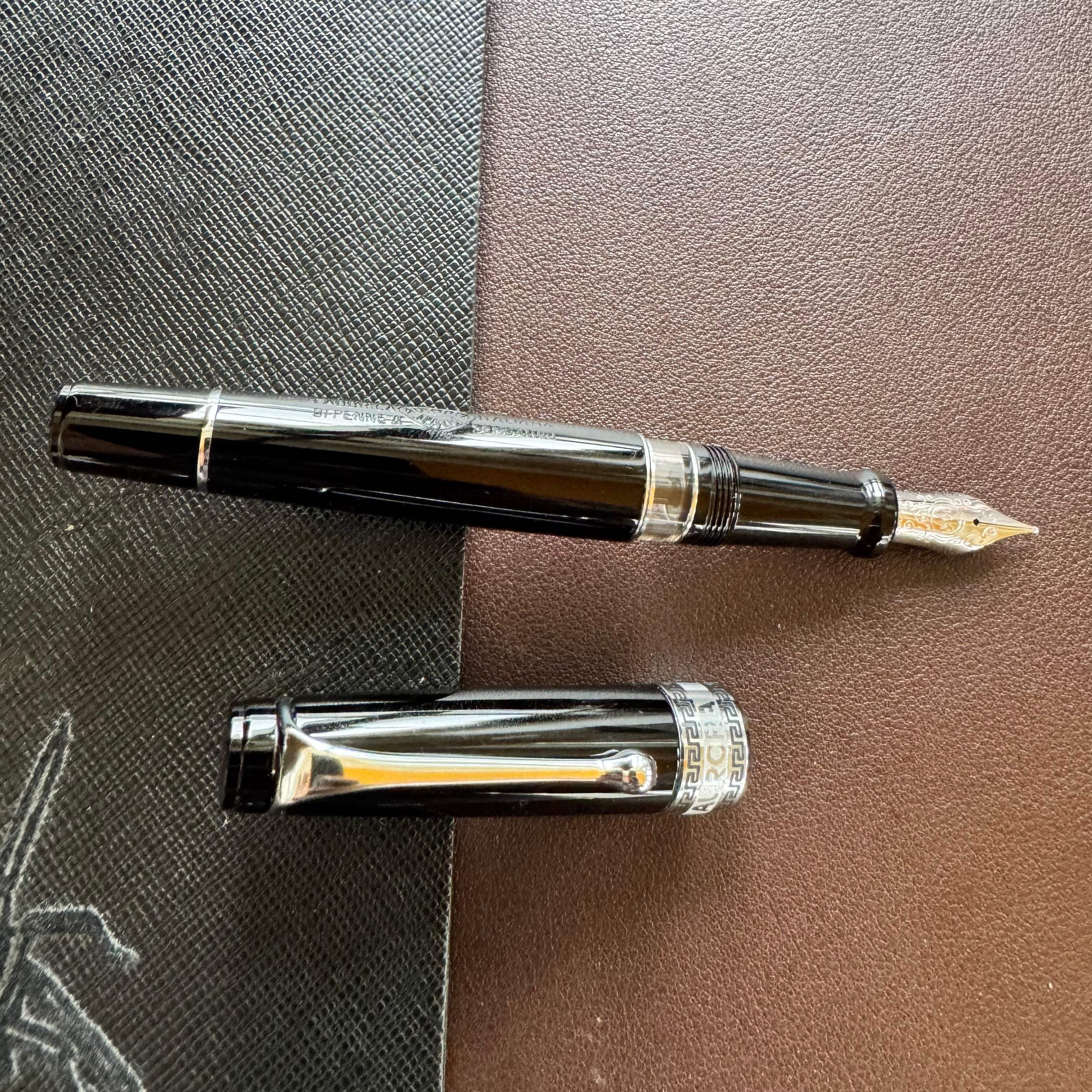 On Sale: Aurora Optima Fountain Pen - Black - Chrome Trim-Pen Boutique Ltd