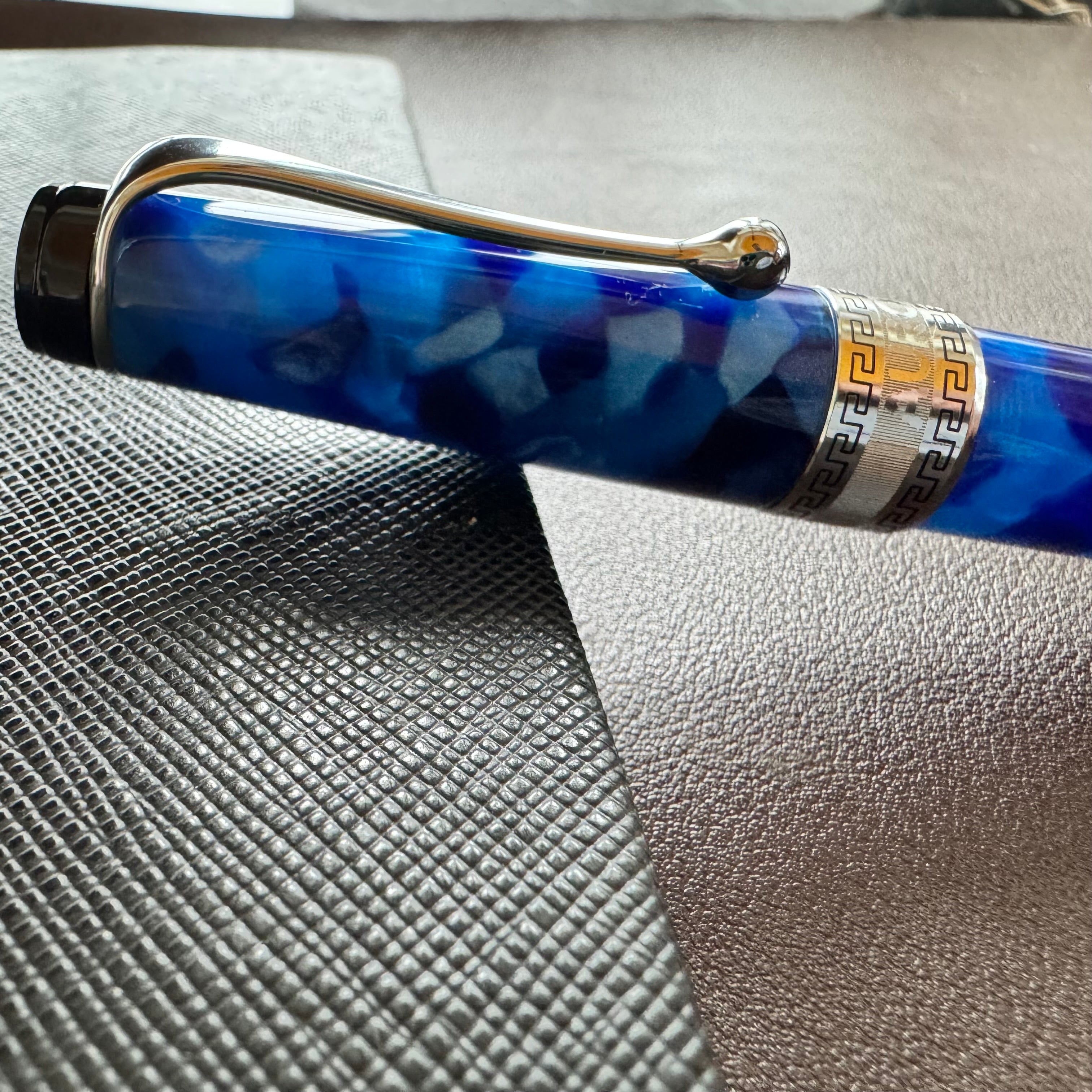 Aurora Optima Auroloide Fountain Pen - Blue - Silver Trim - Pen Boutique Ltd