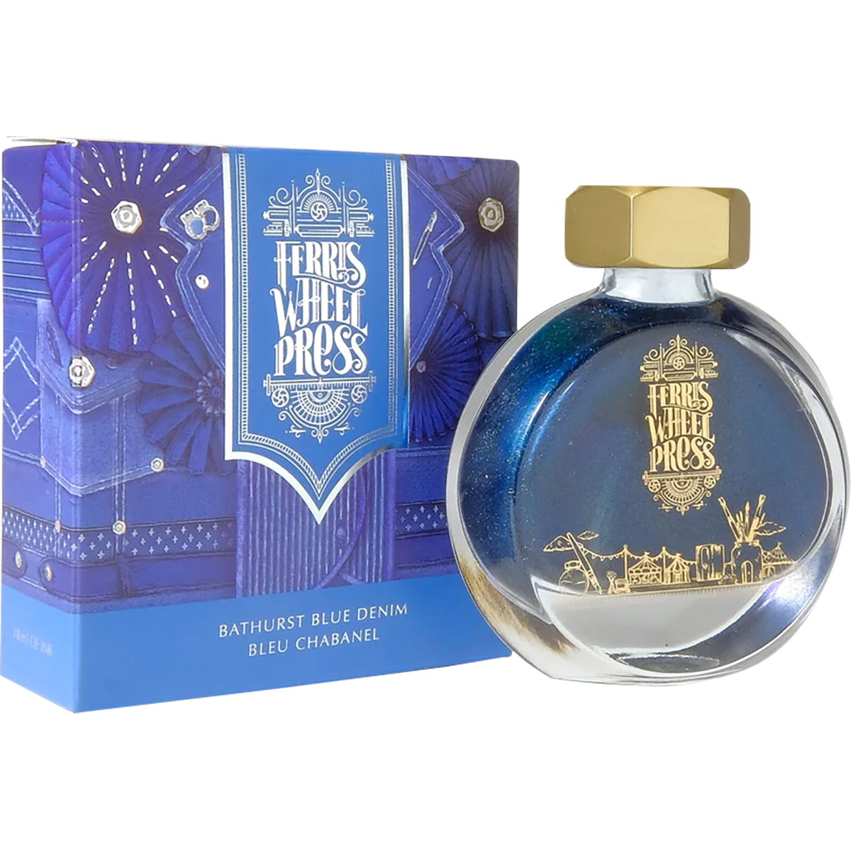Ferris Wheel Press Ink Bottle - Bathurst Blue Denim - 38ml - Pen Boutique Ltd
