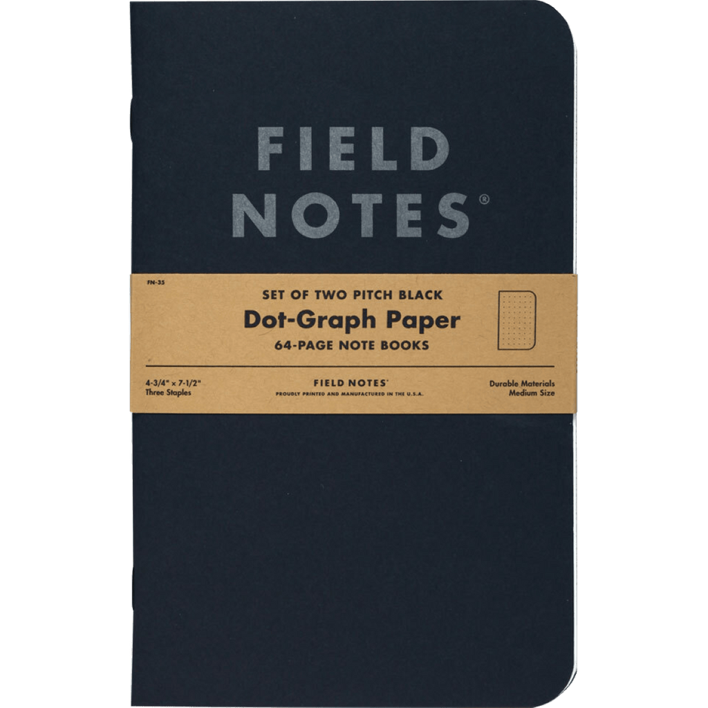 Field Notes Dot Graph - Pitch Black 2 - pack 4¾" x 7½" - Pen Boutique Ltd