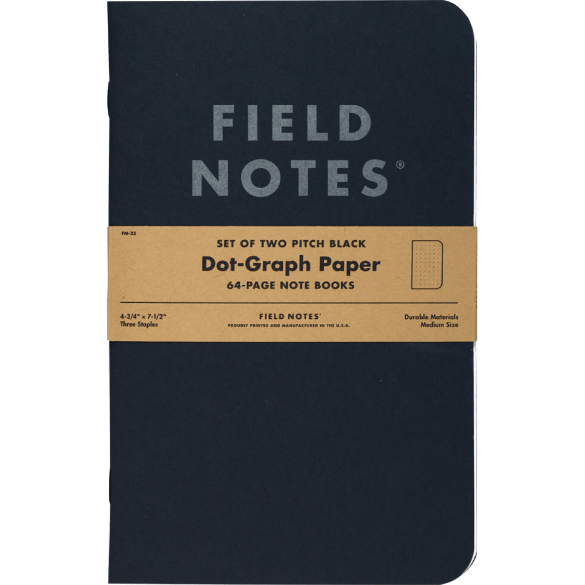 Field Notes Dot Graph - Pitch Black 2 - pack 4¾" x 7½" - Pen Boutique Ltd