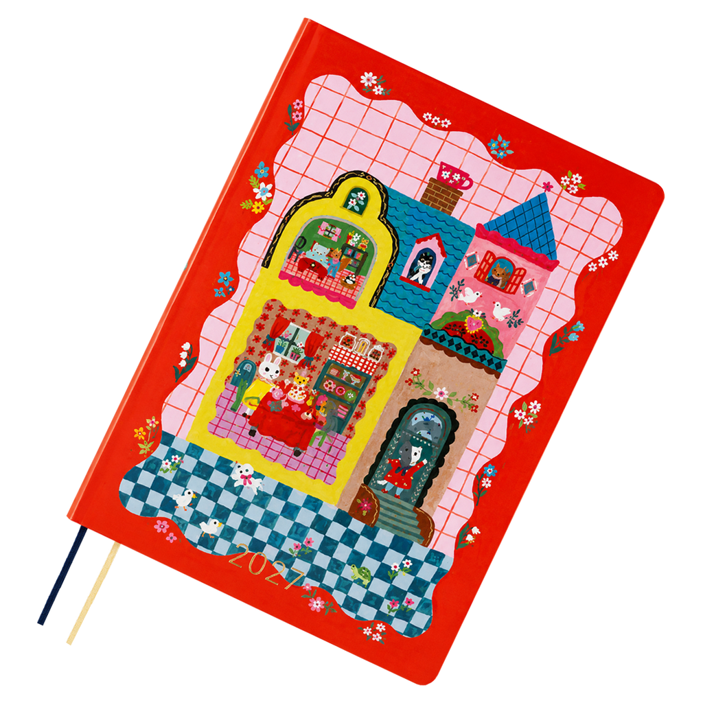 Hobonichi 2027 HON Light Hard Cover English Book - Yumi Kitagishi: White Cat and Rabbit’s Tea Room - A5 (January Start)-Pen Boutique Ltd