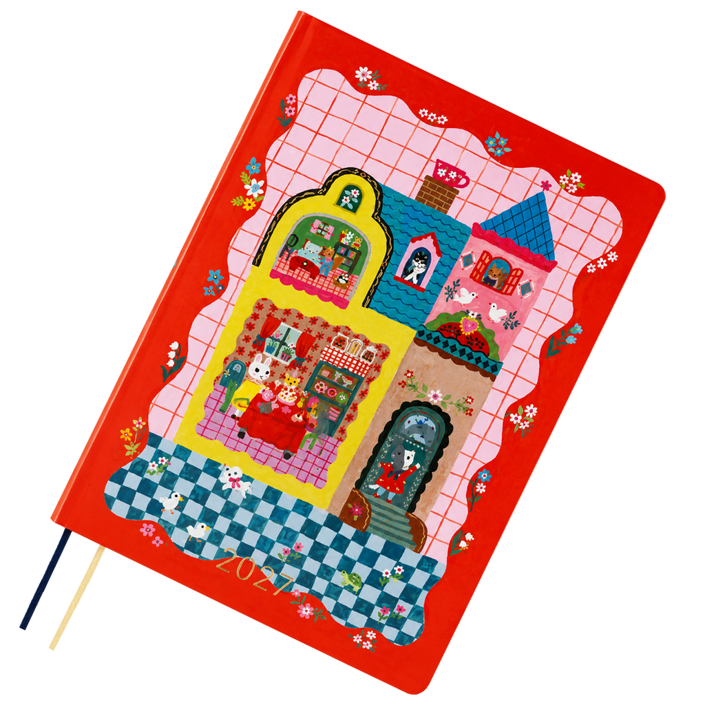 Hobonichi 2027 HON Light Hard Cover English Book - Yumi Kitagishi: White Cat and Rabbit’s Tea Room - A6 (January Start)-Pen Boutique Ltd
