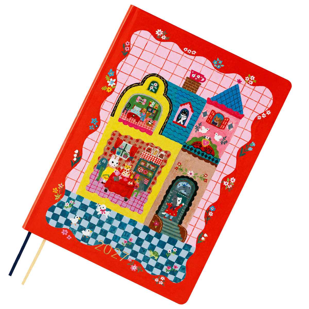 Hobonichi 2027 HON Light Hard Cover English Book - Yumi Kitagishi: White Cat and Rabbit’s Tea Room - A6 (January Start)-Pen Boutique Ltd