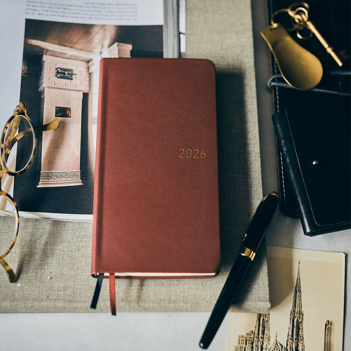 Hobonichi Light Hard Cover Japanese Book - Leather: Wine Brown - Tall & Slim (Weeks - April Start) - Pen Boutique Ltd