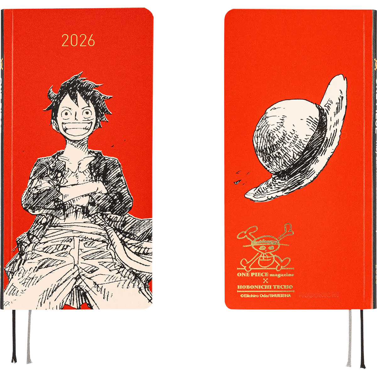 Hobonichi Light Hard Cover Japanese Book - ONE PIECE Magazine: Straw Hat Luffy - Red - Tall & Slim (Weeks - April Start) - Pen Boutique Ltd