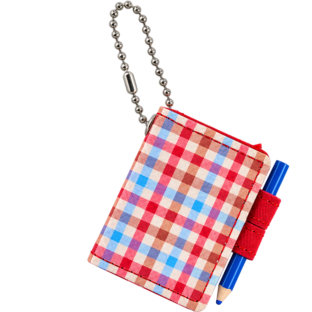Hobonichi Techo Mini Keychain - Bright Plaid Notebook x Red Pen Loop - Pen Boutique Ltd