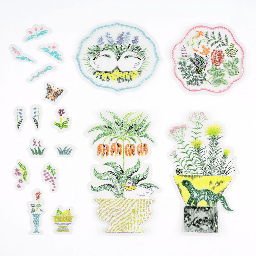 Hobonichi Transparent Embroidery Sticker Set - Iyo Okumi - My Garden - Pen Boutique Ltd