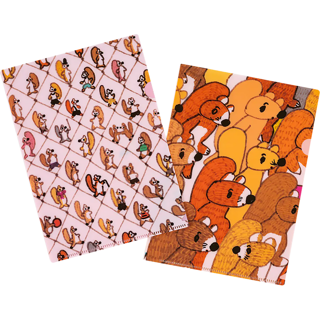 Hobonichi Folder Set - 100%ORANGE: Squirrel Squadron - A5 (Set of 2) - Pen Boutique Ltd
