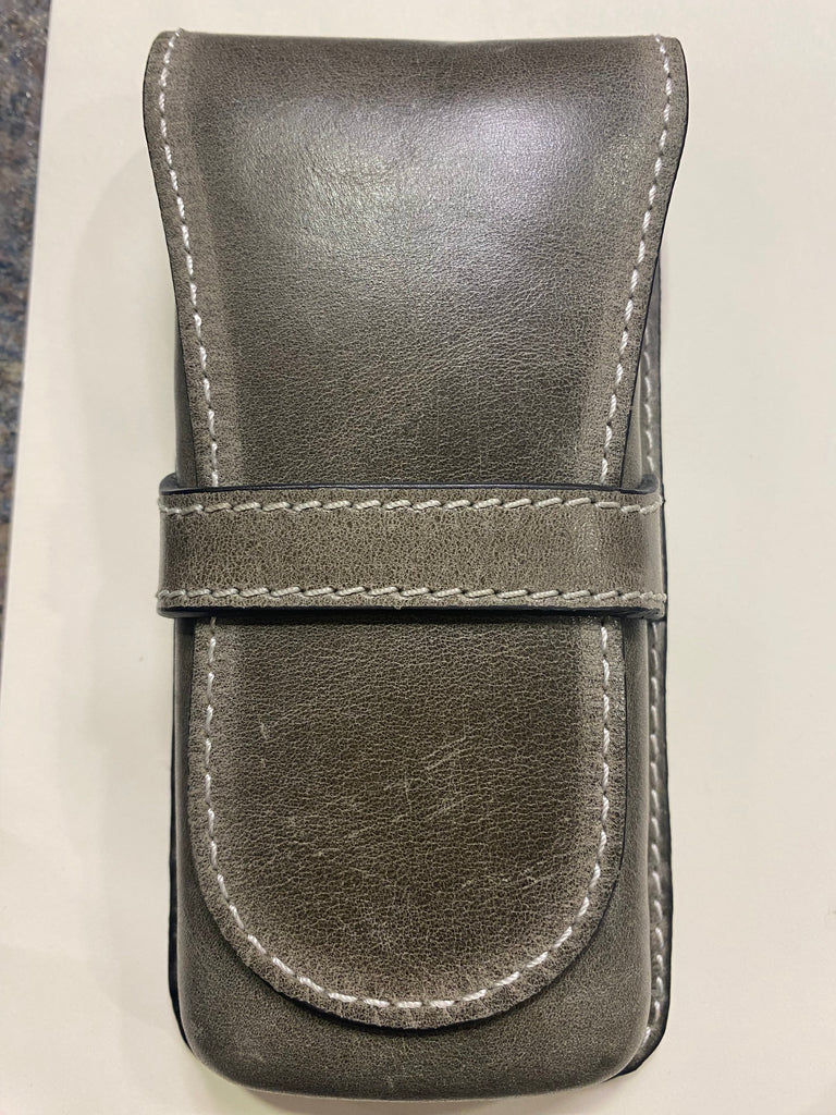 Pen Boutique Yak Leather Triple Pen Holder - Crazy Horse - Nimbus/Black - Pen Boutique Ltd