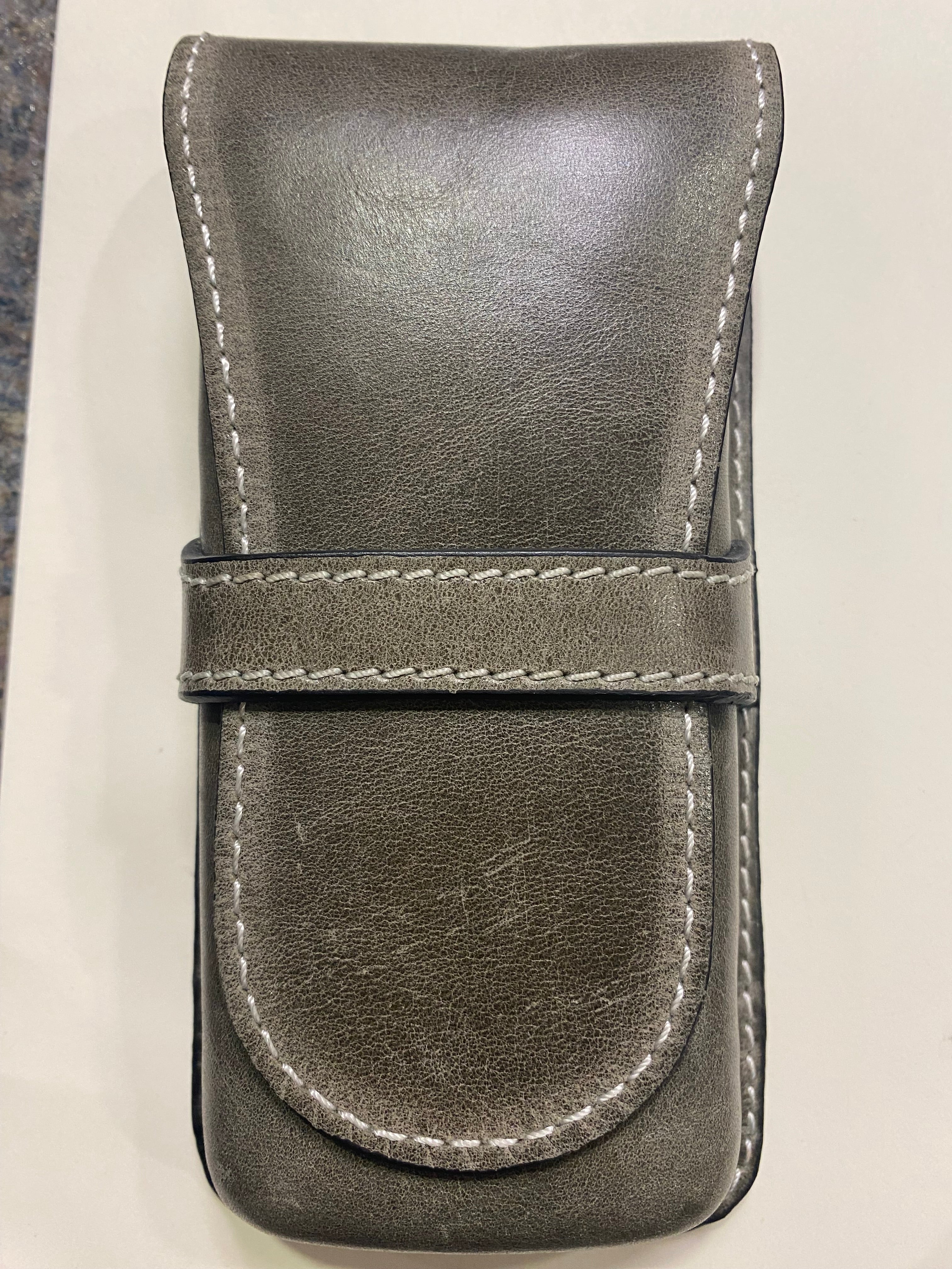 Pen Boutique Yak Leather Triple Pen Holder - Crazy Horse - Nimbus/Black - Pen Boutique Ltd