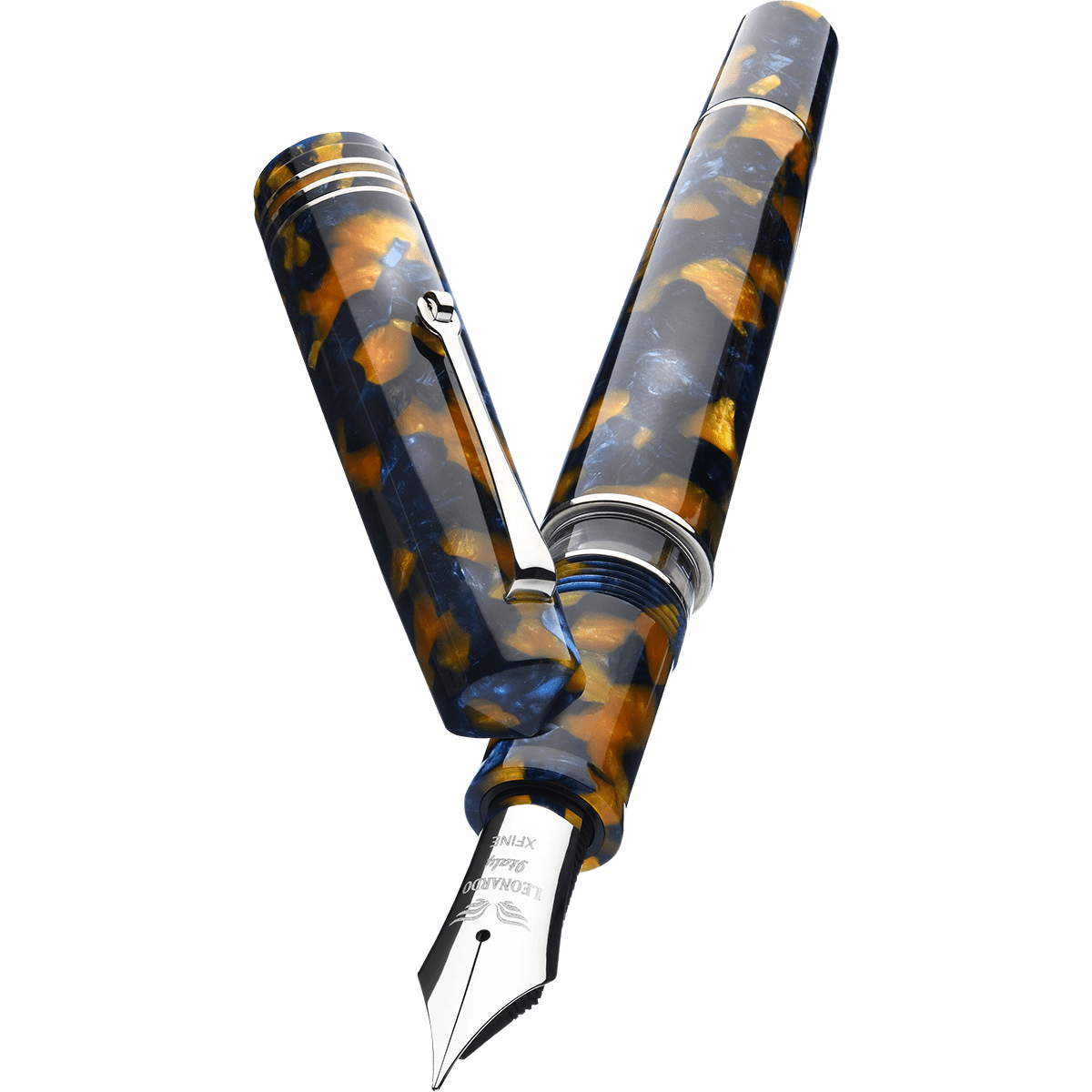 Leonardo Momento Zero Grande 2.0 Fountain Pen - Crepuscolo Marino - Chrome Trim - 8 Steel Nib - Pen Boutique Ltd
