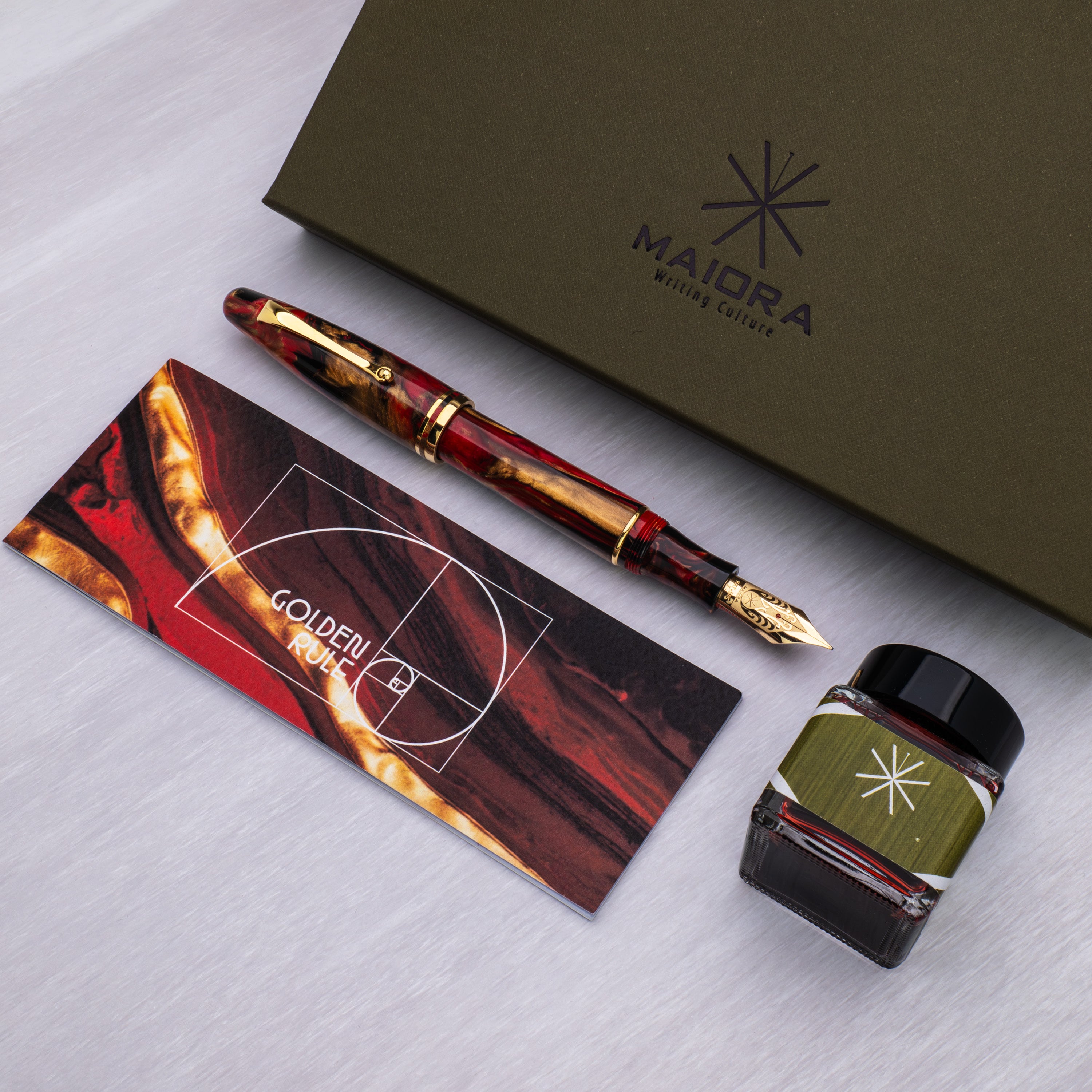 Maiora Ultra Ogiva Fountain Pen - Golden Rule - Gold Trim - 14K Gold Nib - Pen Boutique Ltd