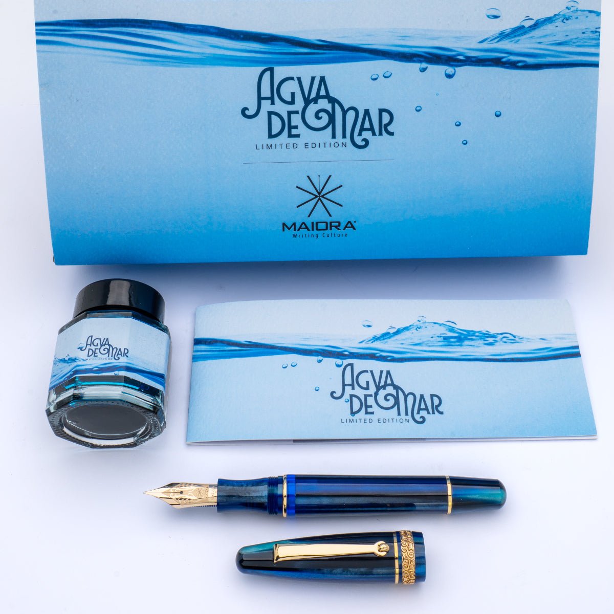 Maiora Limited Edition Fountain Pen - Agua de Mar (Sea Blue) - Gold Trim - 14K Gold Nib - Pen Boutique Ltd