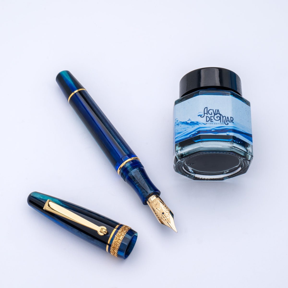 Maiora Limited Edition Fountain Pen - Agua de Mar (Sea Blue) - Gold Trim - 14K Gold Nib - Pen Boutique Ltd