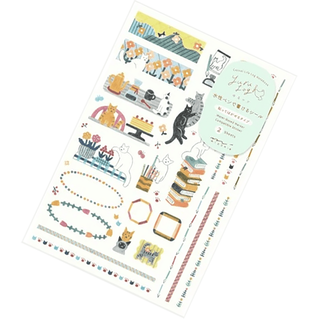 Midori Sticker Sheet - Yuru Log Cat - Pen Boutique Ltd