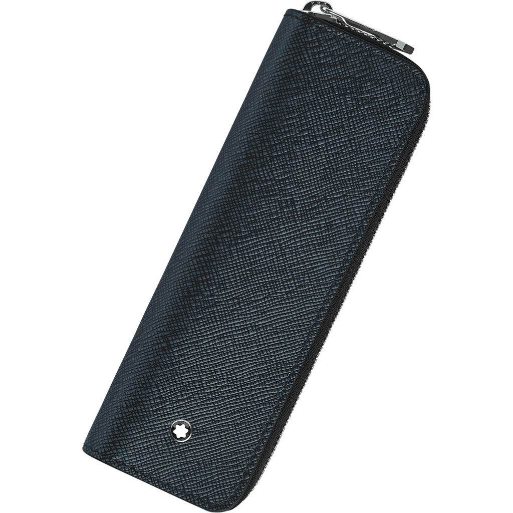 Montblanc Sartorial 1 Pen Pouch - Zipper Closure - Tweed Blue - Pen Boutique Ltd
