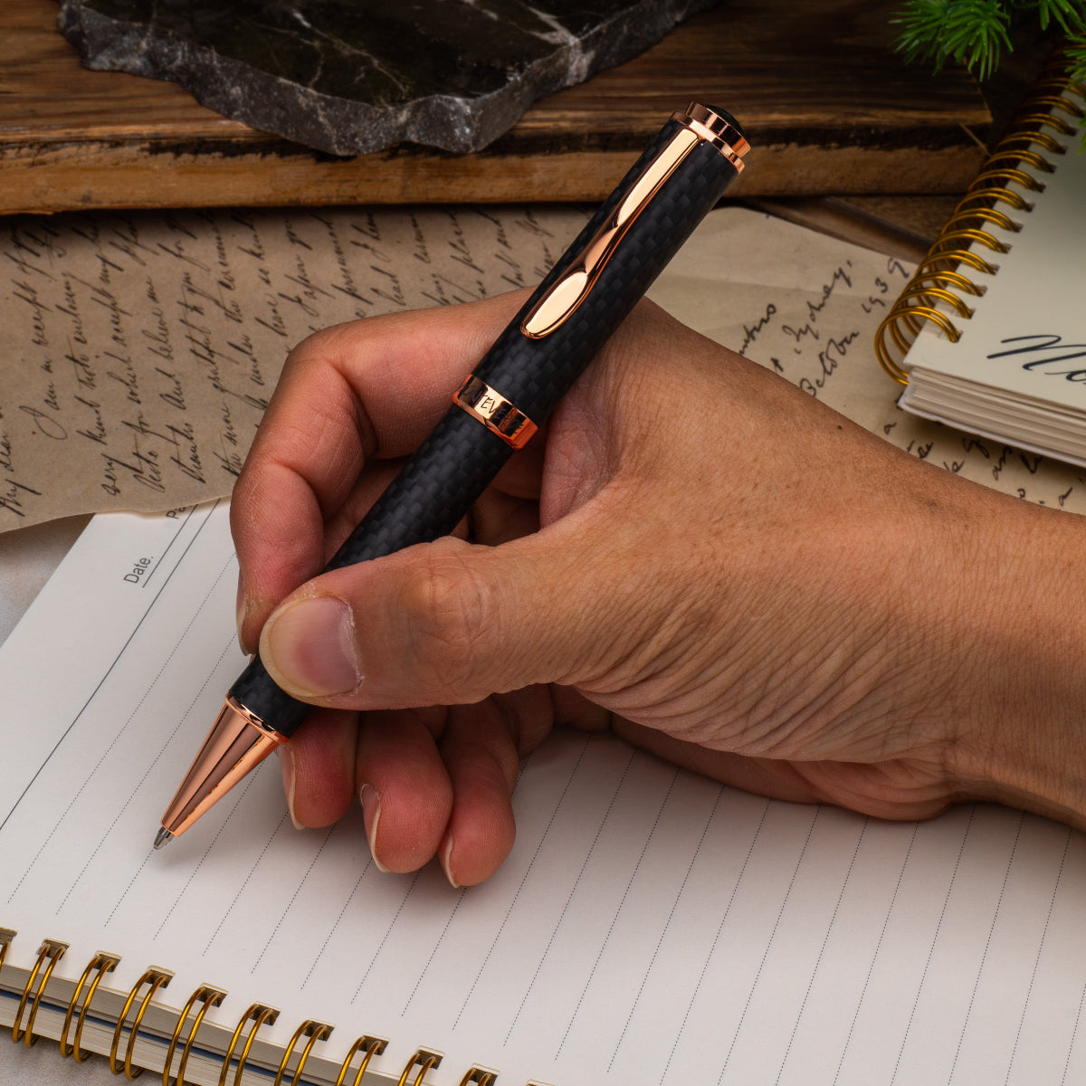 Monteverde Innova Ballpoint Pen - Matte Carbon Fiber - Rose Gold Trim-Pen Boutique Ltd