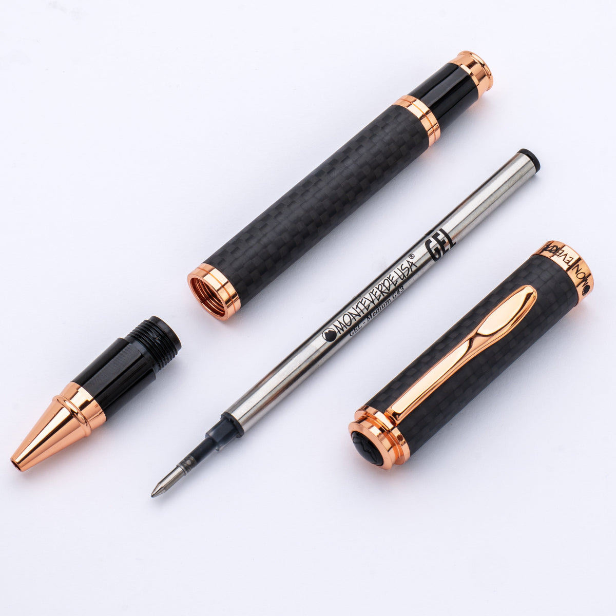 Monteverde Innova Rollerball Pen - Matte Carbon Fiber - Rose Gold Trim-Pen Boutique Ltd