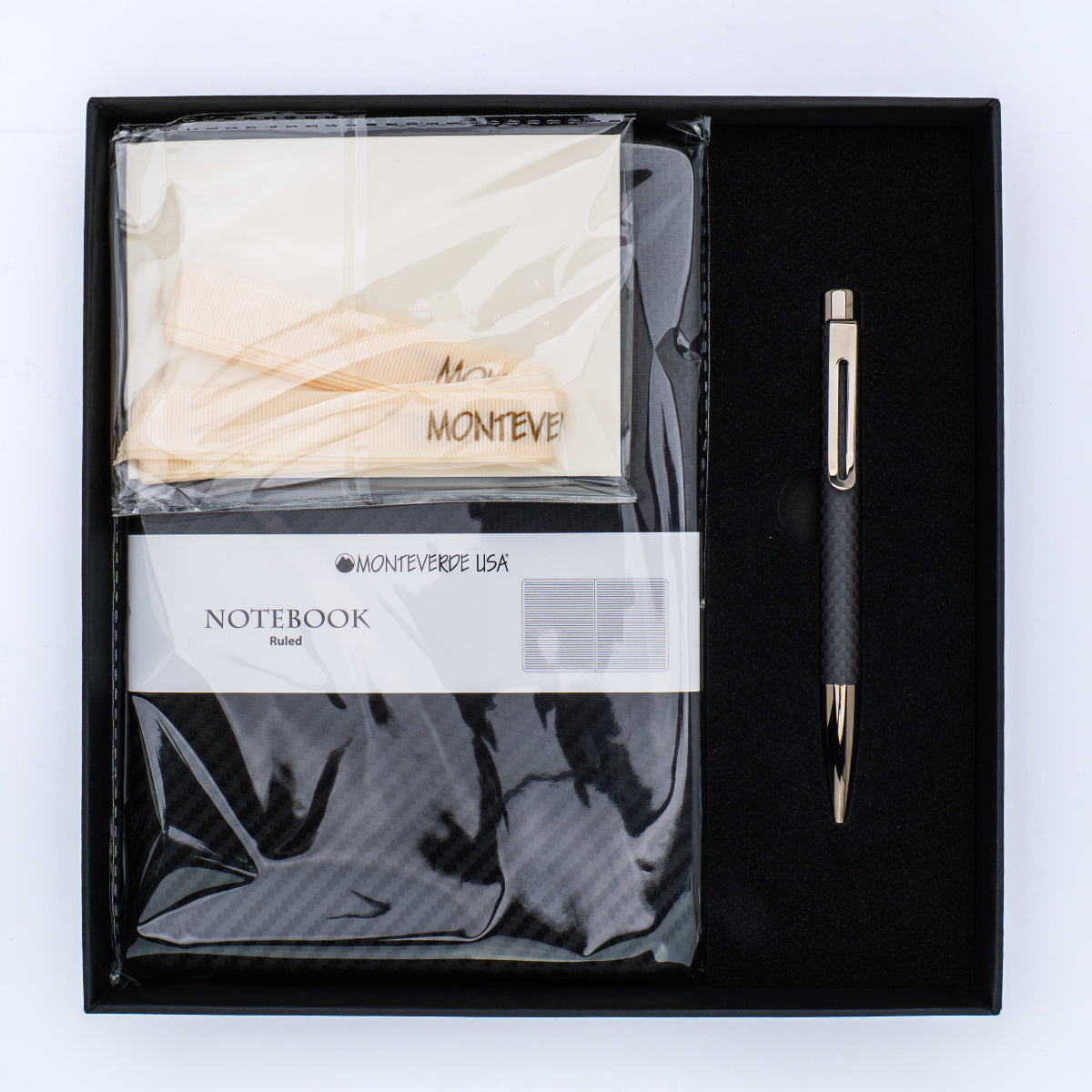 Monteverde Ritma Ballpoint Pen - Matte Carbon Fiber Notebook Set