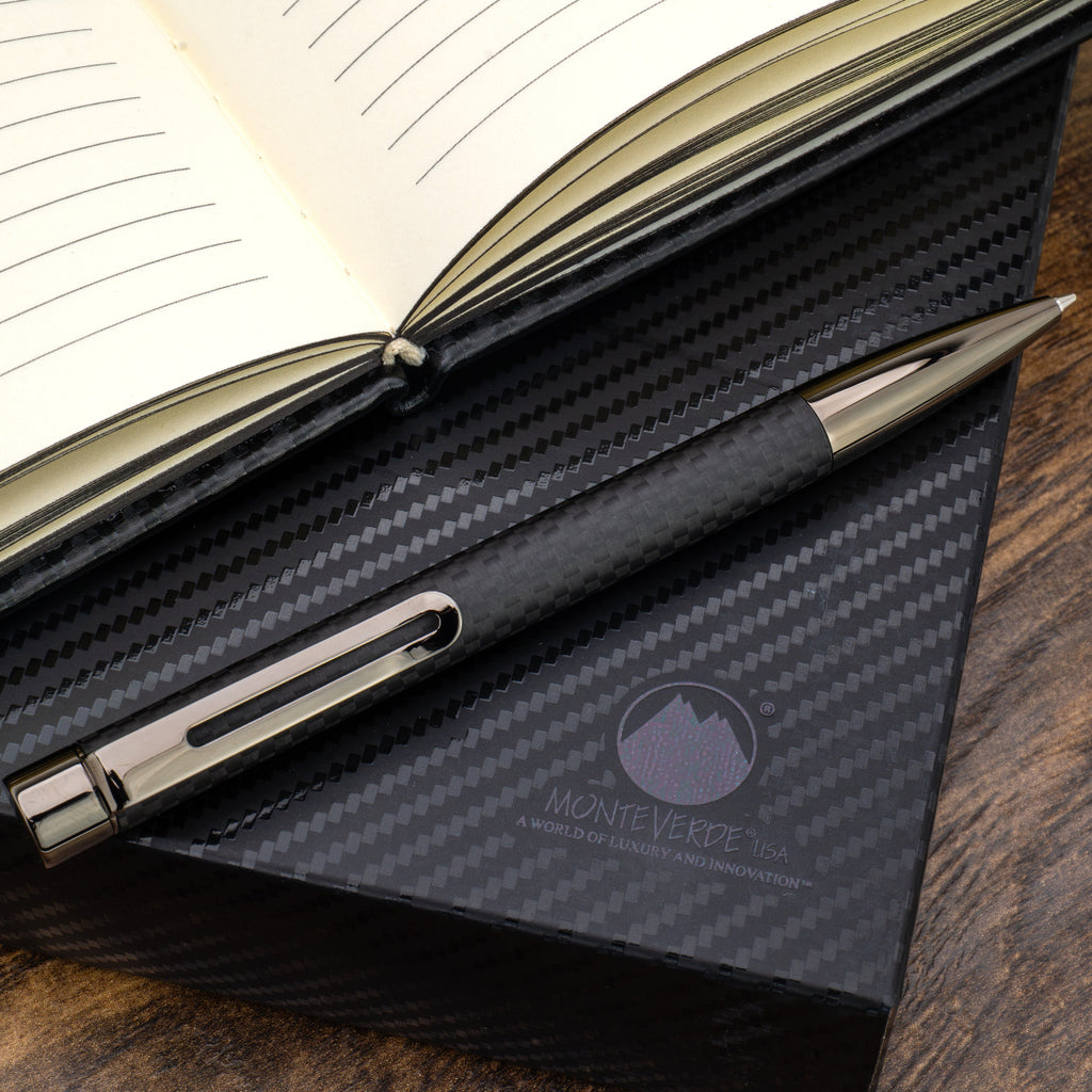 Monteverde Ritma Ballpoint Pen - Matte Carbon Fiber Notebook Set