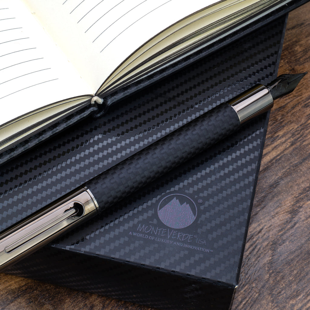 Monteverde Ritma Fountain Pen - Matte Carbon Fiber Notebook Set