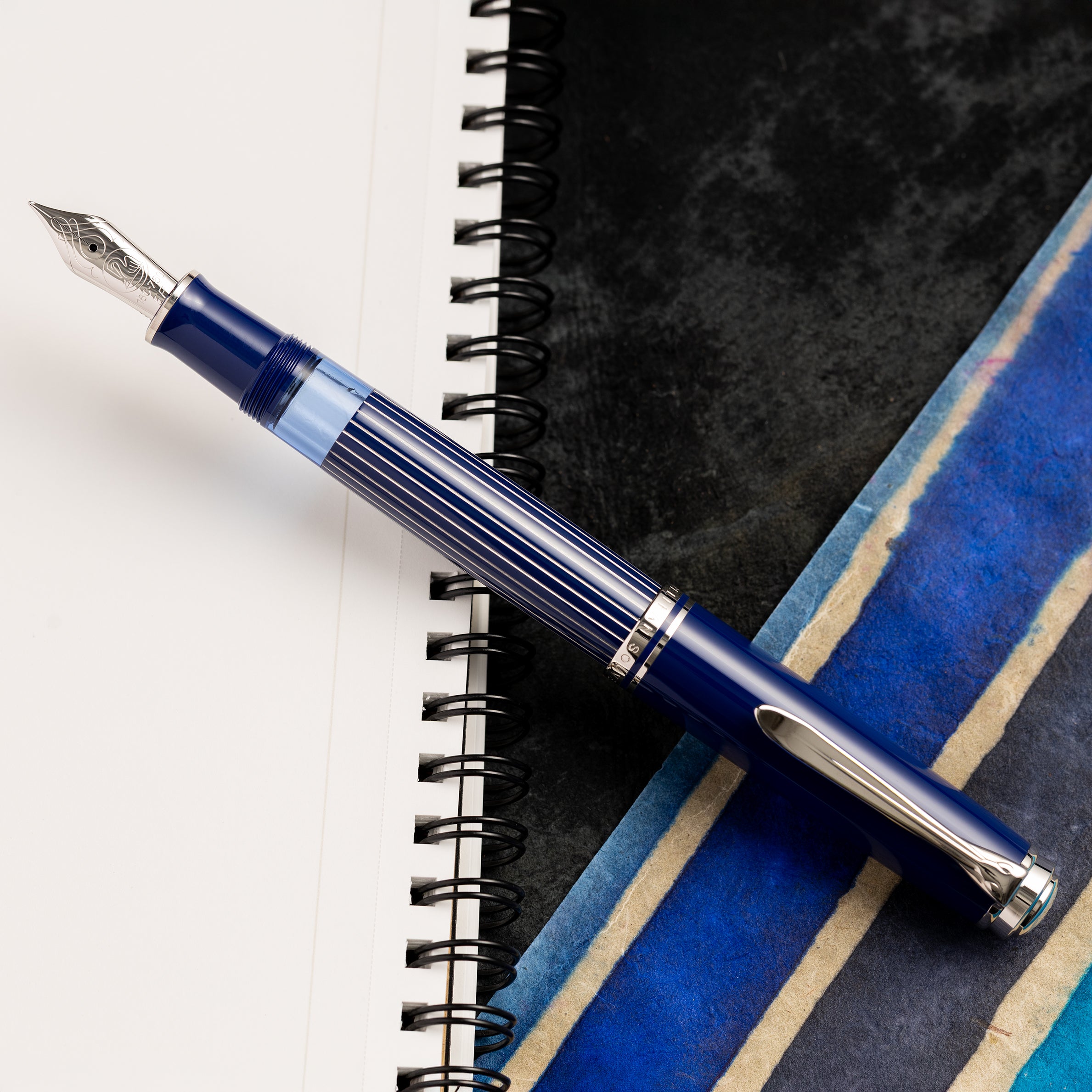 Pelikan Souveran Fountain Pen - M815 Metal Striped Blue (Special Edition) - Pen Boutique Ltd