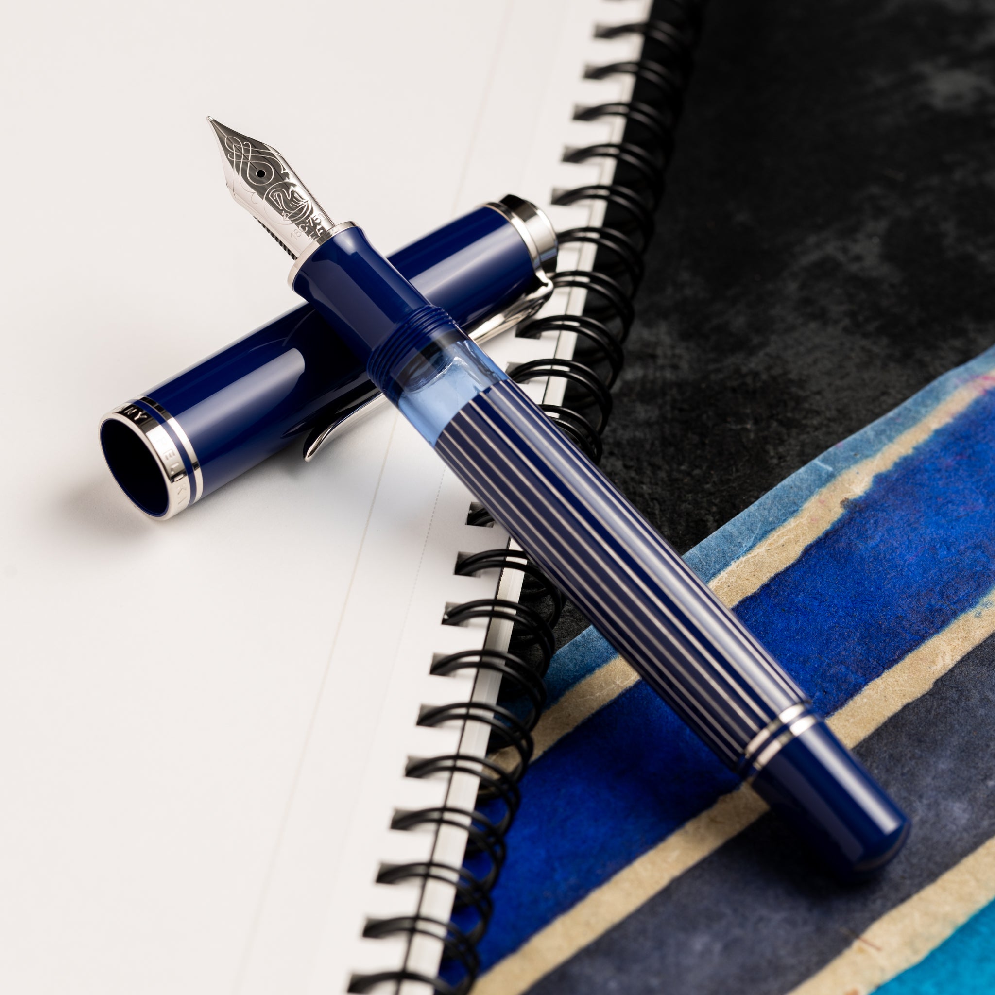 Pelikan Souveran Fountain Pen - M815 Metal Striped Blue (Special Edition) - Pen Boutique Ltd
