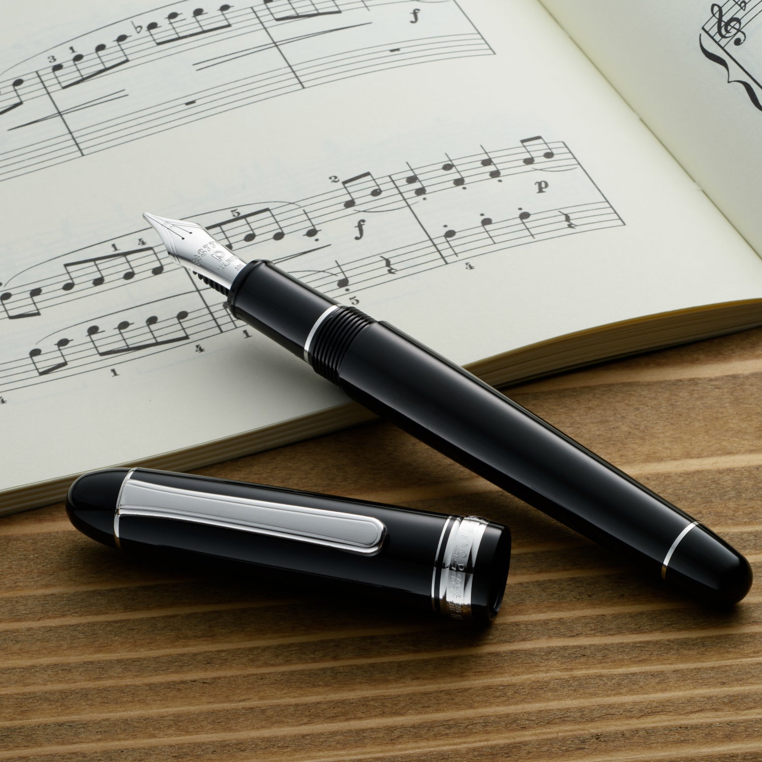 Platinum 3776 Century Fountain Pen - Black - Rhodium Trim - Music Nib - Pen Boutique Ltd