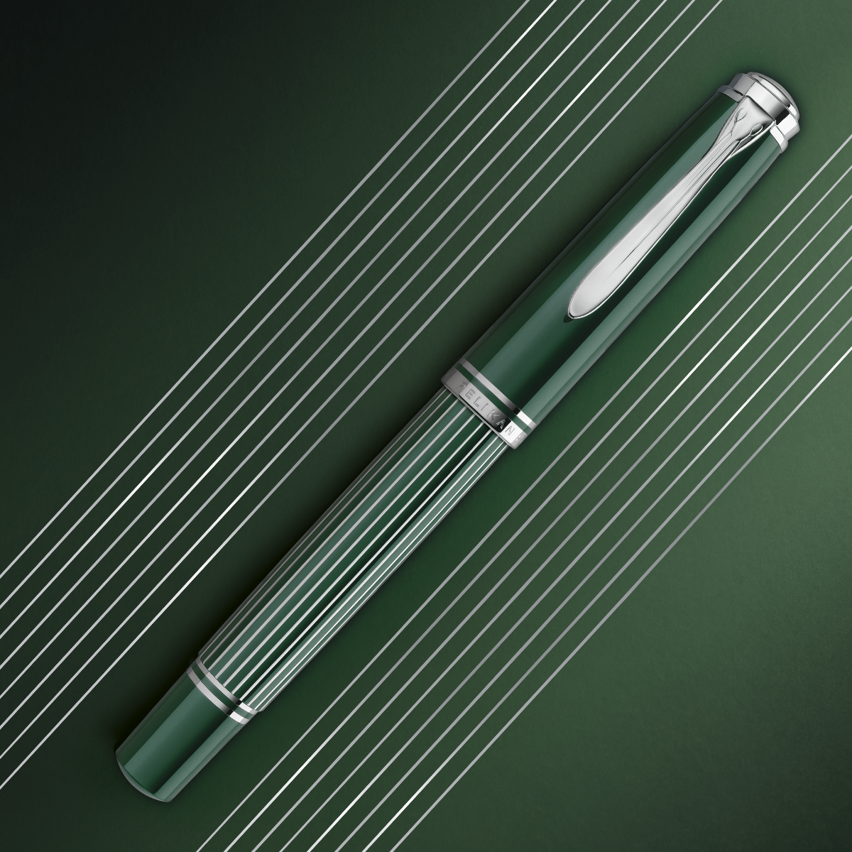Pelikan Souveran Fountain Pen - M815 Metal Striped Green (Special Edition)-Pen Boutique Ltd