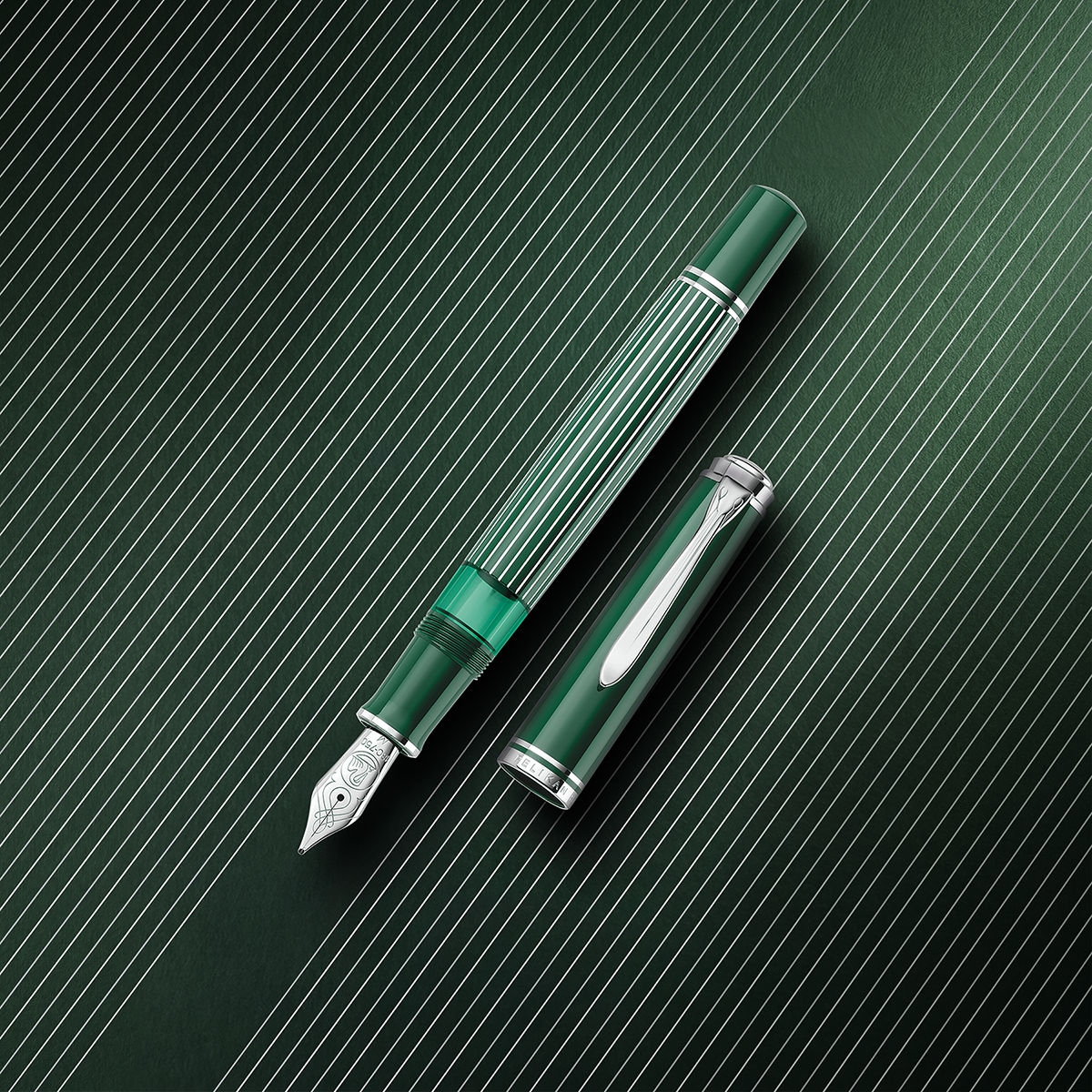 Pelikan Souveran Fountain Pen - M815 Metal Striped Green (Special Edition)-Pen Boutique Ltd