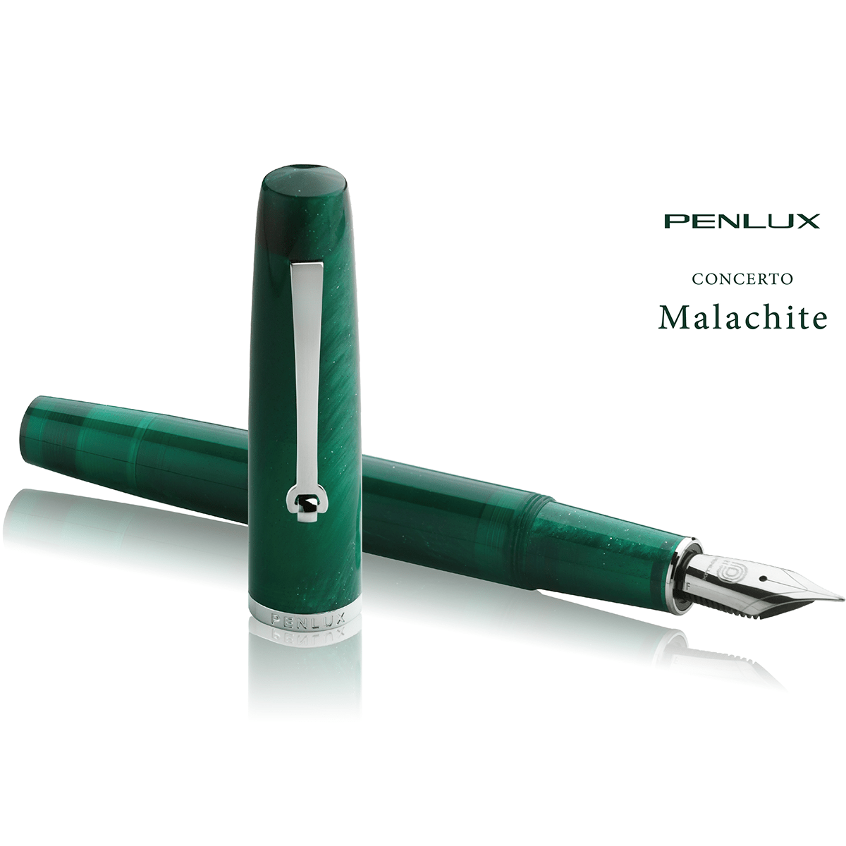 Penlux Concerto Fountain Pen - Malachite + FREE Matching Ink Bottle - Pen Boutique Ltd