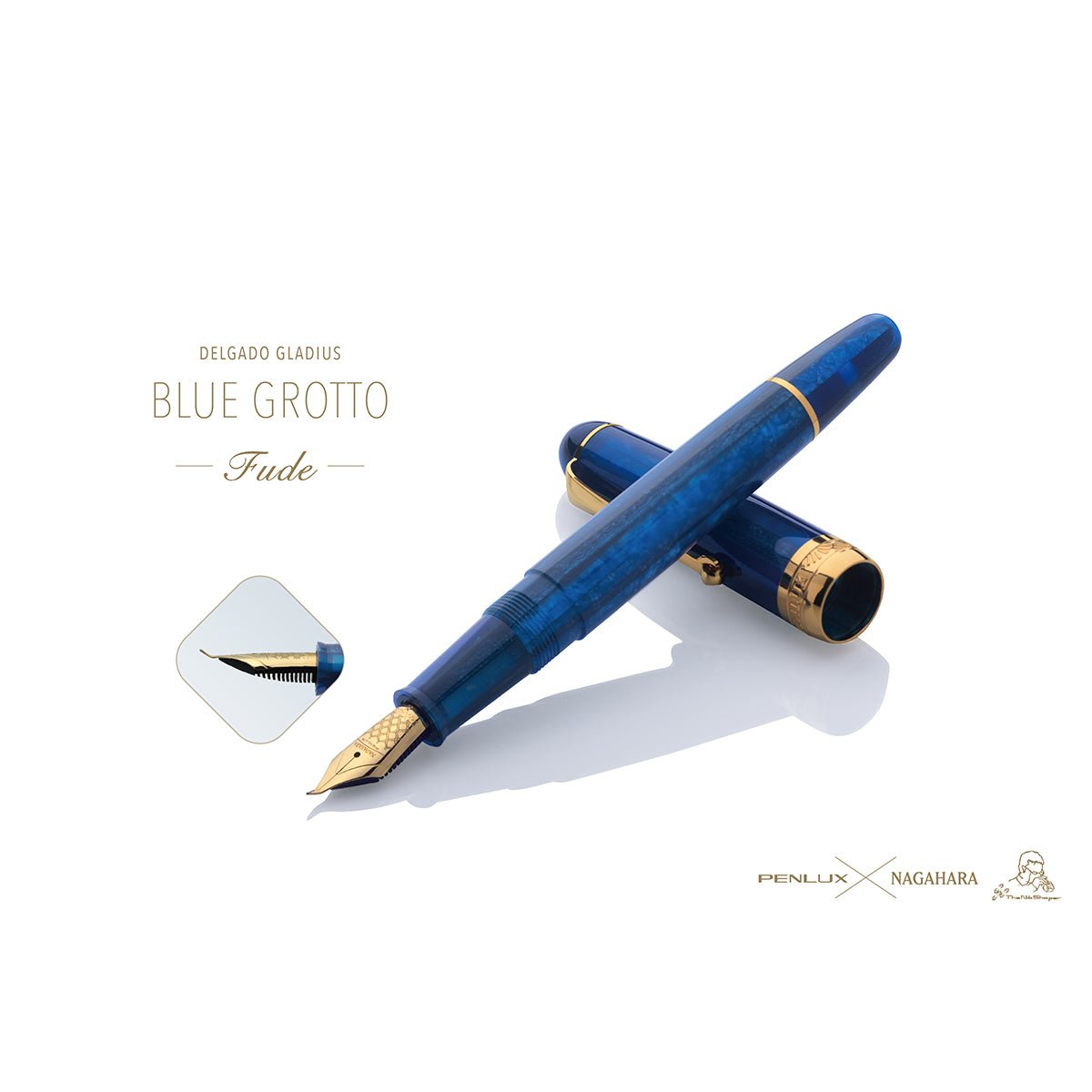 Penlux X Nagahara Masterpiece Delgado Fountain Pen - Gladius Blue Grotto - Pen Boutique Ltd