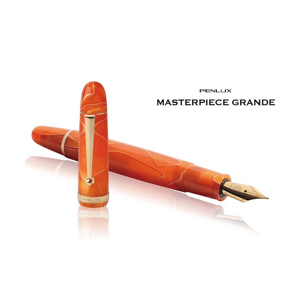 Penlux Masterpiece Grande Fountain Pen - Orange Swirl - Pen Boutique Ltd