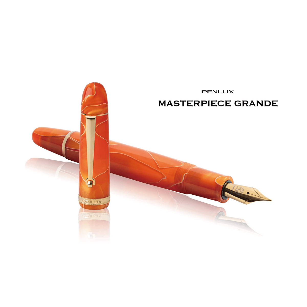 Penlux Masterpiece Grande Fountain Pen - Orange Swirl - Pen Boutique Ltd