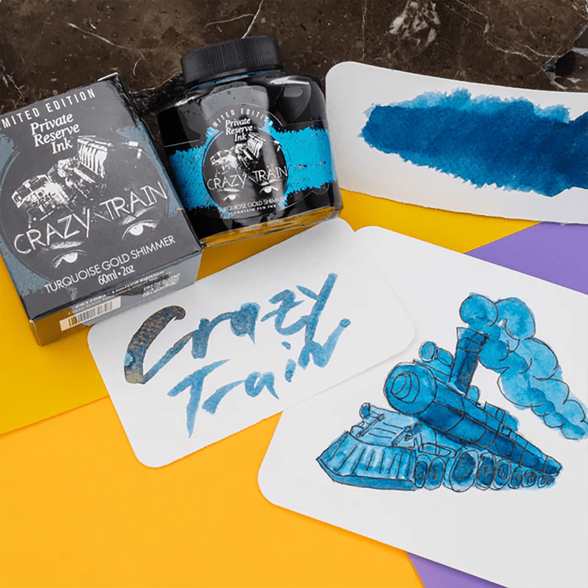 Private Reserve Ink Bottle - Crazy Train Turquoise Gold Shimmer - 60ml (Limited Edition) - Pen Boutique Ltd