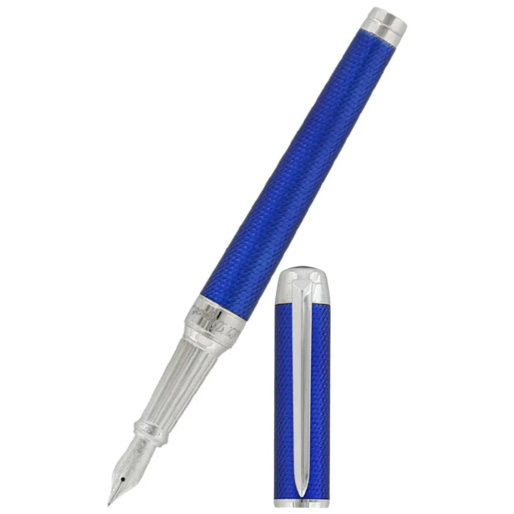 S T Dupont Eternity XL Fountain Pen - Blue Guilloche - 14K Nib - Pen Boutique Ltd
